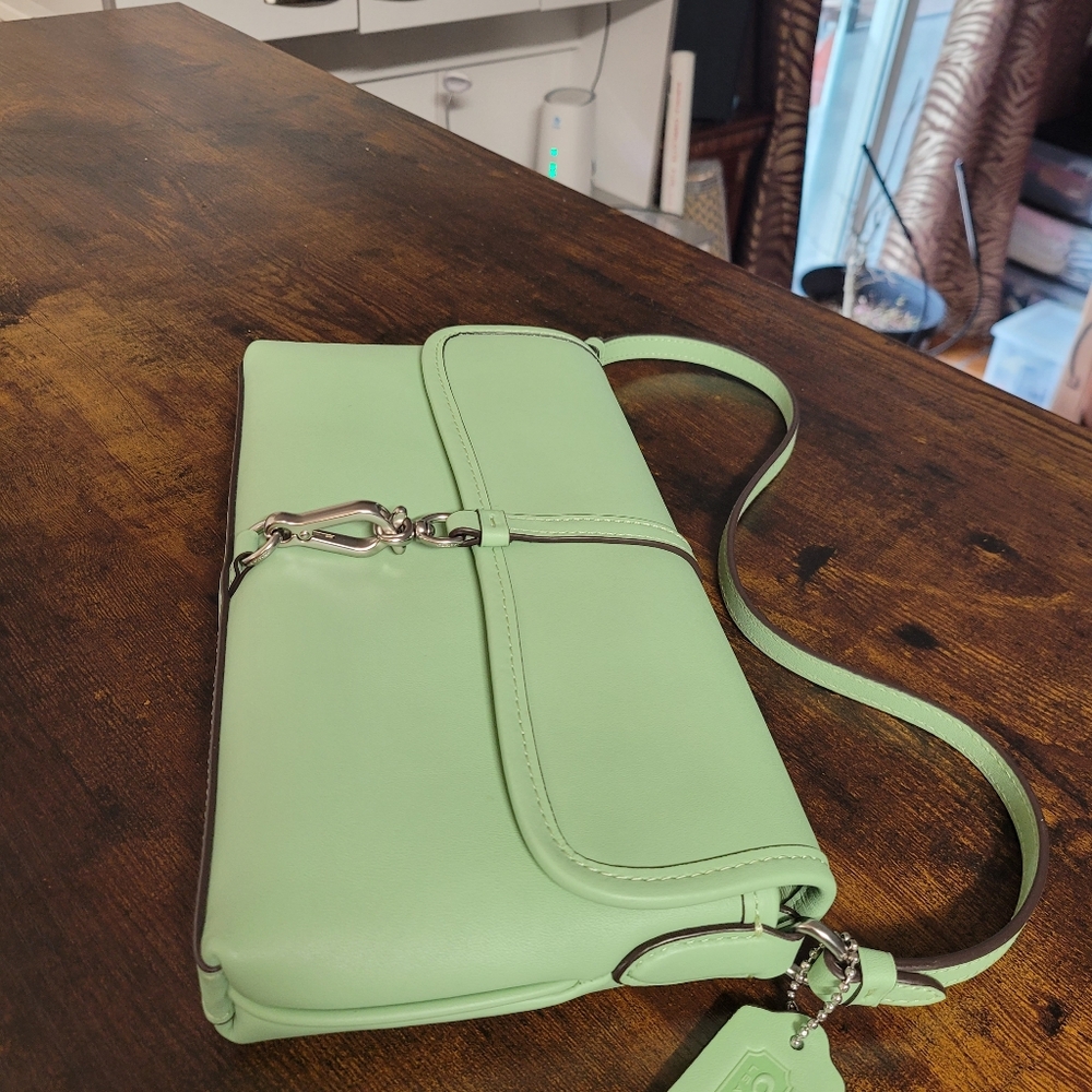 Coach Hamptons Small Leather Shoulder Bag.  Color: Pale Pistachio - Picture 4 of 16
